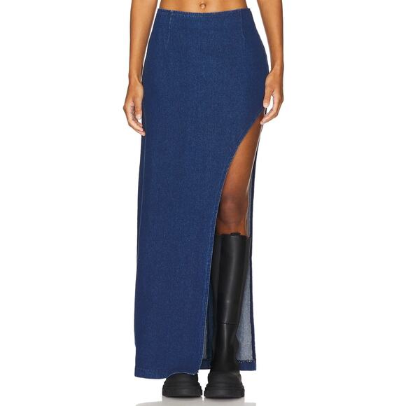 Superdown Tirza Denim Maxi Skirt - 26 Mid Blue Wash - Picture 1 of 6
